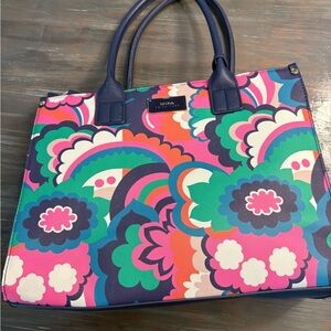 Trina Turk Vibrant Floral Tote with Navy Accents